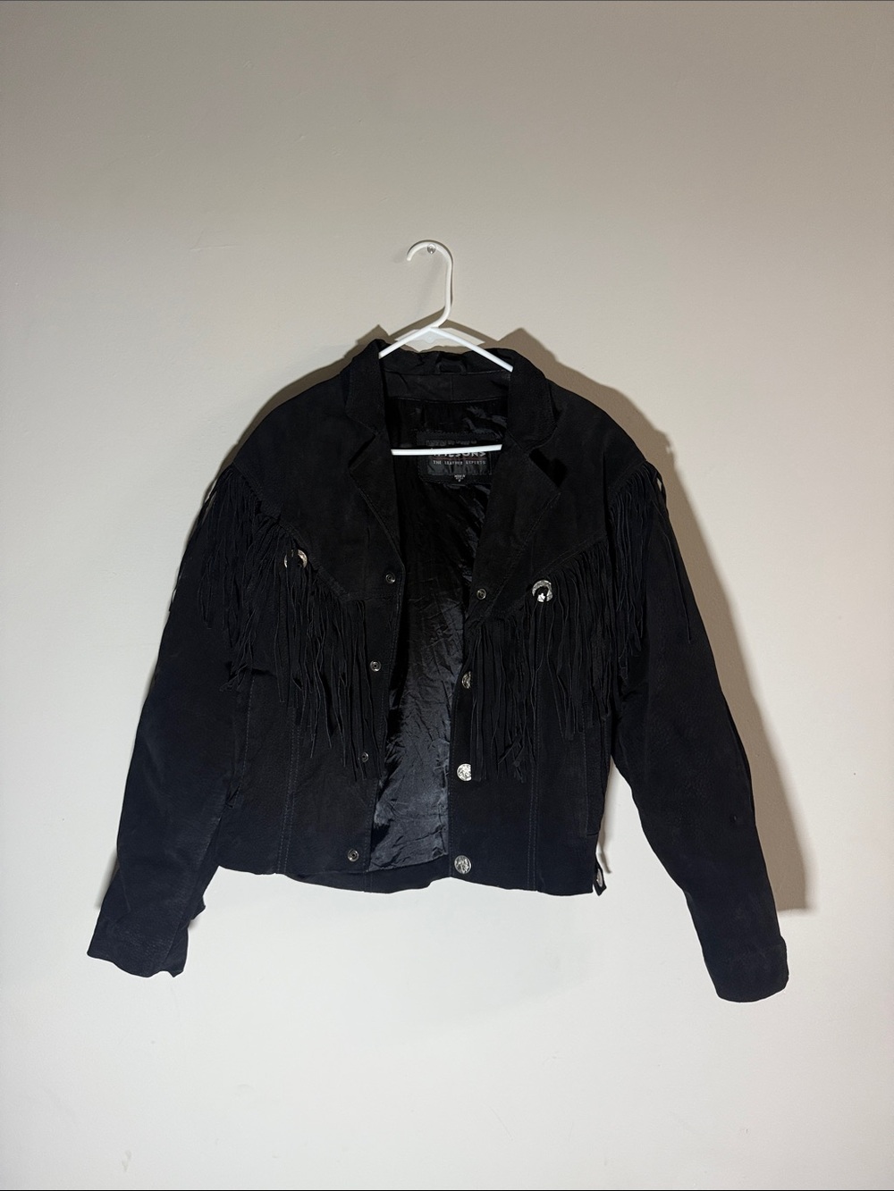 Wilsons Leather Black Suede Fringe Jacket